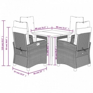 5 részes fekete polyrattan kerti étkezőgarnitúra párnákkal