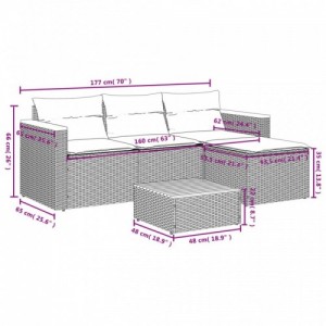 5 részes szürke polyrattan akácfa kerti ülőgarnitúra párnákkal