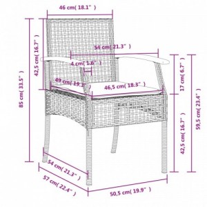 3 részes fekete polyrattan kerti étkezőgarnitúra párnákkal