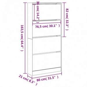 Betonszürke cipőszekrény 4 kihajtható fiókkal 80x21x163,5 cm