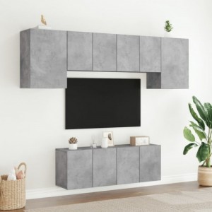 6 darab betonszürke szerelt fa fali TV-bútor