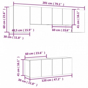 6 darab betonszürke szerelt fa fali TV-bútor