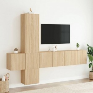 5 darab füstös tölgyszínű szerelt fa falra szerelhető TV-bútor