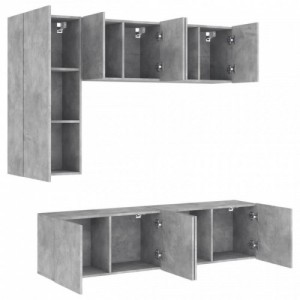 5 darab betonszürke szerelt fa fali TV-bútor