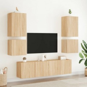 6 darab füstös tölgyszínű szerelt fa falra szerelhető TV-bútor