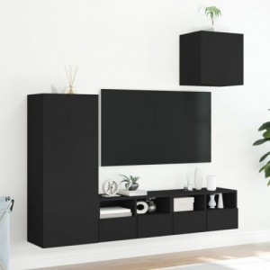 4 darab fekete szerelt fa falra szerelhető TV-bútor