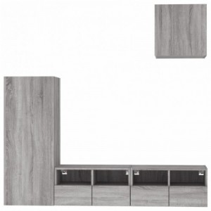 4 darab szürke sonoma színű szerelt fa fali TV-bútor