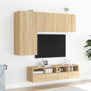 4 darab füstös tölgyszínű szerelt fa falra szerelhető TV-bútor