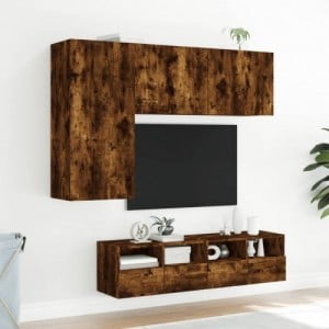 4 darab füstös tölgy színű szerelt fa TV-bútor