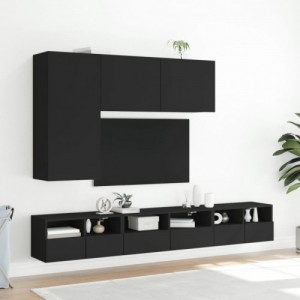 5 darab fekete szerelt fa fali TV-szekrény