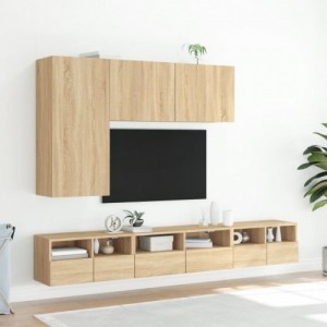 5 darab füstös tölgyszínű szerelt fa fali TV-szekrény