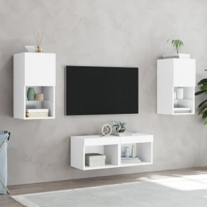 4 darab fehér falra szerelhető TV-szekrény LED-del