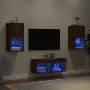 4 darab barna tölgyszínű falra szerelhető TV-szekrény LED-del