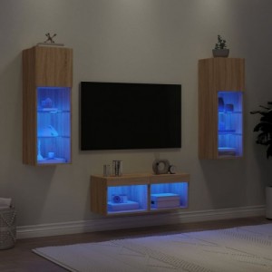 4 darab sonoma tölgy színű falra szerelhető TV-szekrény LED-del