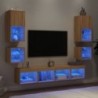 8 darab füstös tölgy színű szerelt fa TV-bútor LED-del