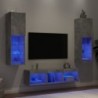 5 darab betonszürke szerelt fa fali TV-bútor LED-del
