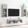6 darab betonszürke szerelt fa fali TV-bútor LED-del