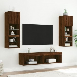 6 darab barna tölgyszínű szerelt fa TV-bútor LED-del