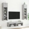 6 darab betonszürke szerelt fa fali TV-bútor LED-del