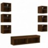 8 darab barna tölgyszínű szerelt fa TV-bútor LED-del