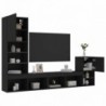 4 darab fekete szerelt fa fali TV-bútor LED-del