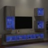 5 darab szürke sonoma színű szerelt fa fali TV-bútor LED-del