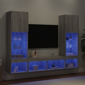5 darab szürke sonoma színű szerelt fa fali TV-bútor LED-del