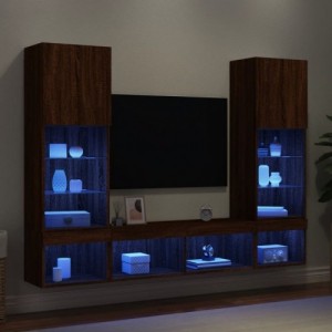 5 darab barna tölgyszínű szerelt fa TV-bútor LED-del
