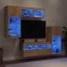 5 darab füstös tölgy színű szerelt fa TV-bútor LED-del