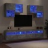 6 darabos betonszürke fali TV-szekrény szett LED-del