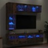 7 darabos füstölt tölgyszínű fali TV-szekrény szett LED-del