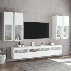 7 darabos fehér falra szerelhető TV-szekrényszett LED-ekkel