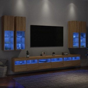 7 darab sonoma tölgy színű falra szerelhető TV-szekrény LED-del