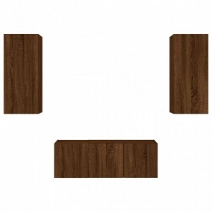 4 darab barna tölgyszínű szerelt fa TV-bútor LED-del