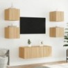 6 darab füstös tölgy színű szerelt fa TV-bútor LED-del