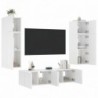 6 darab fehér szerelt fa fali TV-bútor LED-del