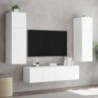6 darab fehér szerelt fa fali TV-bútor LED-del