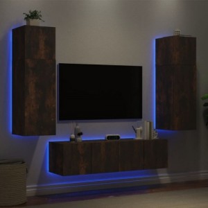 6 darab füstös tölgy színű szerelt fa TV-bútor LED-del