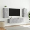 4 darab betonszürke szerelt fa fali TV-bútor LED-del