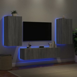4 darab szürke sonoma színű szerelt fa fali TV-bútor LED-del