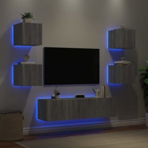 6 darab szürke sonoma színű szerelt fa fali TV-bútor LED-del