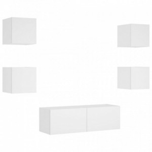 5 darab fehér falra szerelhető TV-szekrény LED-del