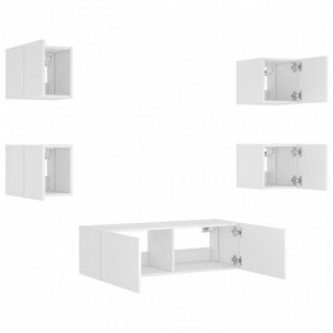 5 darab fehér falra szerelhető TV-szekrény LED-del