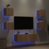 5 darab sonoma tölgy színű falra szerelhető TV-szekrény LED-del