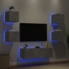 5 darab betonszürke falra szerelhető TV-szekrény LED-del