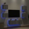 5darab szürke sonoma színű falra szerelhető TV-szekrény LED-del