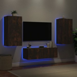 3 darab füstölt tölgyszínű falra szerelhető TV-szekrény LED-del