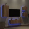 4 darab sonoma tölgy színű falra szerelhető TV-szekrény LED-del
