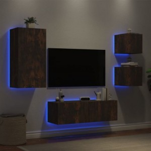 4 darab füstölt tölgyszínű falra szerelhető TV-szekrény LED-del
