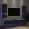6 darab barna tölgyszínű falra szerelhető TV-szekrény LED-del